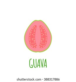 Half of guava icon.  Isolated object. Guava logo.Healthy food. Vitamin food. Vector illustration. 