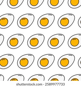 Half Hard boiled egg fill not along contour Seamless Pattern Egg Day greeting Background design idea