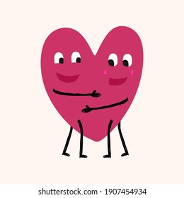 Half a heart is connecting each other and hugging together. Romantic couple in love symbol. The concept of love and devotion and unconditional love. Happy valentine's Day. Vector illustration