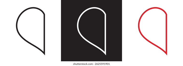 Icono de medio corazón. Vector para Sitios web, interfaces móviles, presentaciones, Anuncio, imagen de marca, etc. Ilustración vectorial. aislado en el fondo blanco y negro. EPS 10