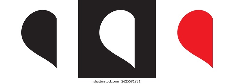 Half heart icon. Vector for websites, mobile interfaces, presentations, banner, visual branding etc. Vector illustration. isolated on white and black background. EPS 10