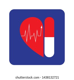 Half heart wave with capsule,icon vector