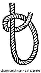 Half Hitch which is Pass the end of the rope round the standing part and through the bight, vintage line drawing or engraving illustration.
