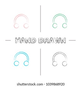 Half hoop earring hand drawn icons set. Color brush stroke. Horseshoe piercing jewelry. Isolated vector sketchy illustrations