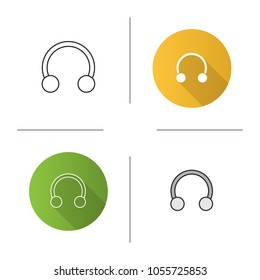 Half hoop earring icon. Horseshoe piercing jewelry. Flat design, linear and color styles. Isolated vector illustrations