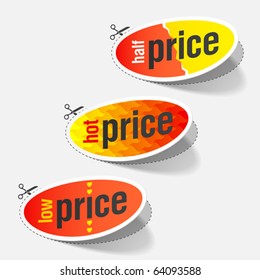 Half, hot and low price tags. Vector.