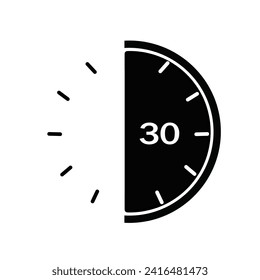 Eine halbe Stunde Symbol. Halbstündiges Uhrzeitzeichen, geeignet für Apps und Webseiten Design Stil. Vektorgrafik.