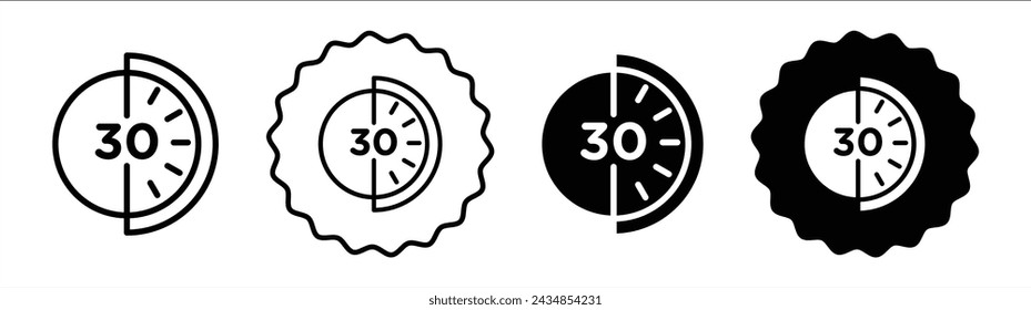 Half hour vector icon set collection. Half hour Outline flat Icon.