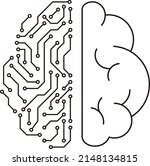 Half human brain and half circuit board, Artificial intelligence of digital concept