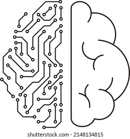 Half Human Brain And Half Circuit Board, Artificial Intelligence Of Digital Concept