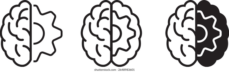 Half of Human Brain and Half of Gear Technology Innovation Concept Line Vector Icon
