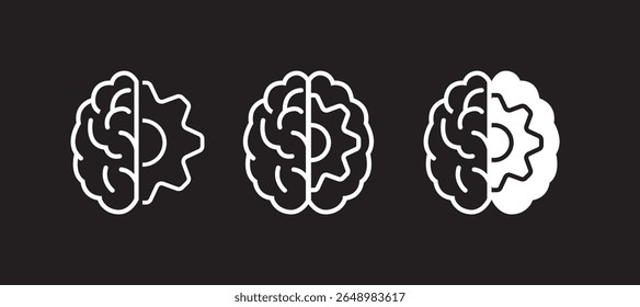 Half of Human Brain and Half of Gear Technology Innovation Concept Line Negative Vector Icon