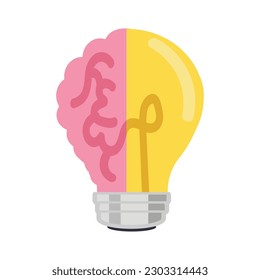 half of Human brain and lamp bulb vector