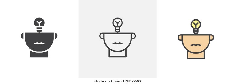 Half of human head and light bulb icon. Line, solid and filled outline colorful version, outline and filled vector sign. Idea symbol, logo illustration. Different style icons set