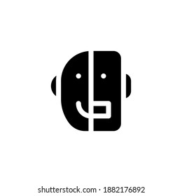 Half Human and Robot Artificial Intelligence Glyph Icon, Logo, and illustration Vector