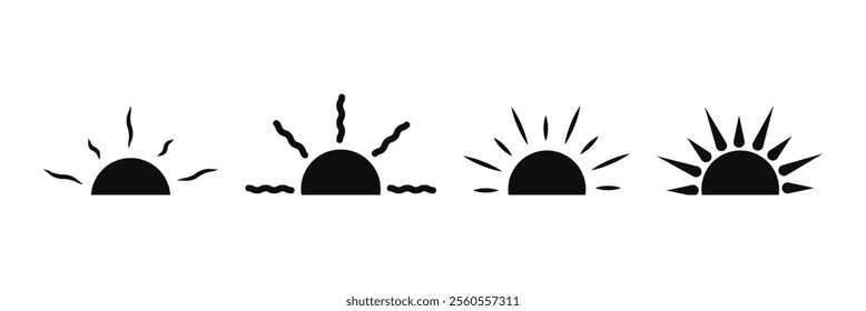 Half hun icon. sunset simple graphic symbol. Summer heat icon. Half round solar element. Vector illustration isolated  background. EPS 10.