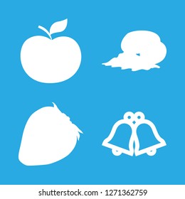 half icon set about egg, bell, strawberry and apple vector set