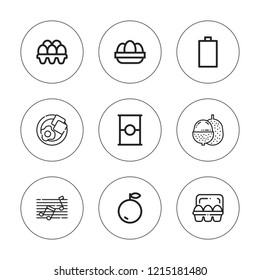 Half icon set. collection of 9 outline half icons with empty battery, egg, eggs, lychee, music note, orange icons. editable icons.