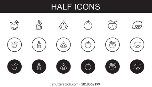 half icons set. Collection of half with coconut, lime, watermelon, mangosteen, lemon. Editable and scalable half icons.
