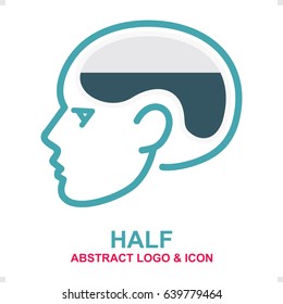 Half ideas abstract logo and icon.
Human head and brain.
Flat design element.