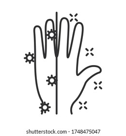 half infected hand and half clean over white background, line style, vector illustration