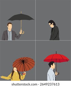 half isolated people holding umbrella monsoon season