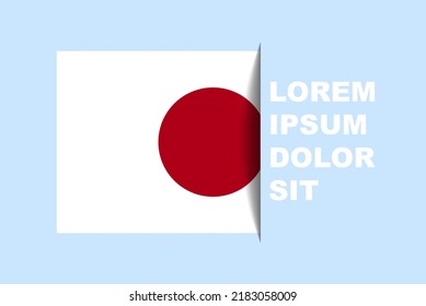 Medio vector de bandera de Japón con espacio de copia, marca de país con estilo de sombra, efecto de diapositiva horizontal, activo de diseño de icono de Japón, área de texto, diseño plano simple