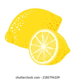 Half a juicy lemon and a lemon fruit. Vector clipart.
