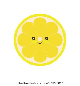 Half of Kawaii lemon icon. Isolated object. Lemon logo. Healthy food. Vitamin food