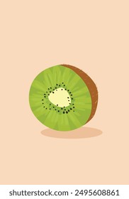 Medio kiwi sobre un fondo marrón claro