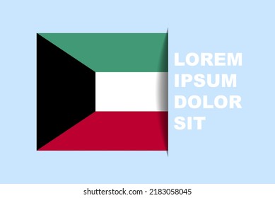 Half Kuwait flag vector with copy space, country flag with shadow style, horizontal slide effect, Kuwait icon design asset, text area, simple flat design