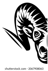 Half a lamb head. Stylish monochrome vector illustration. Template, element for design,