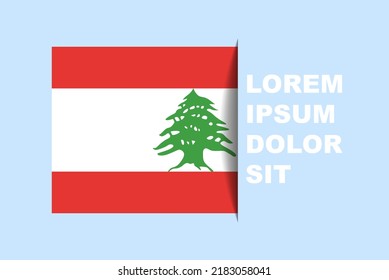 vector de bandera de Medio Líbano con espacio de copia, bandera de país con estilo de sombra, efecto de diapositiva horizontal, activo de diseño de icono de Líbano, área de texto, diseño plano simple