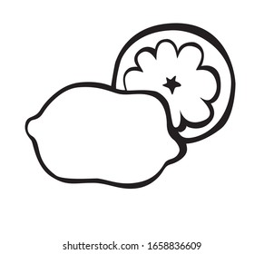  half a lemon in the cut, seeds (doodle style as a beautiful icon, linear sketch , vector) 