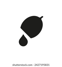 Half a lemon with a drop of juice. Lemon juice droplet. Vector silhouette on a white background. 