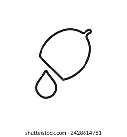 Half a lemon with a drop of juice. Lemon juice droplet. Vector icon on a white background. 