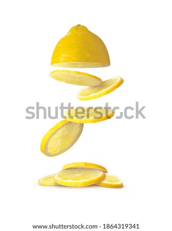 half lemon and falling slices of lemon on white background vector illustration