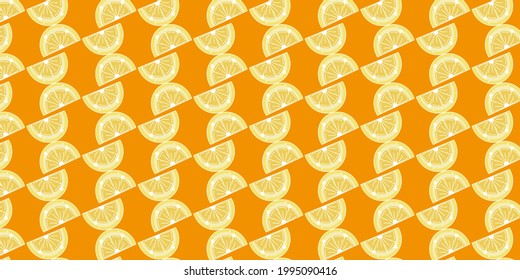 Half lemon fruit seamless pattern with orange background vector illustration