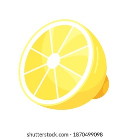 Half lemon icon. Citrus piece, slice. Aromatic healing yellow fruit with sour flavor. Ingredient for drinks, juices, lemonade, pies. Vector lemon illustration isolated on white background.