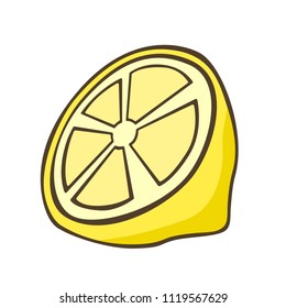 Half of lemon on white background. Hand drawn cartoon vector lemon.