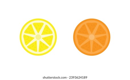 Half lemon and half orange isolated on white background