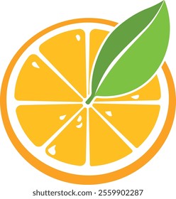 half a lemon or orange with a leaf without background