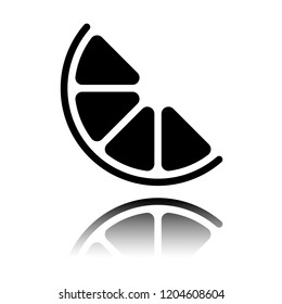 Half lemon or orange. Simple icon. Black icon with mirror reflection on white background