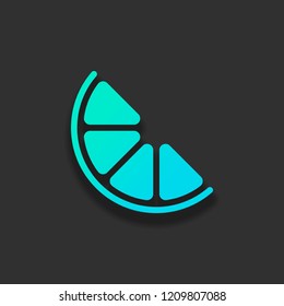 Half lemon or orange. Simple icon. Colorful logo concept with soft shadow on dark background. Icon color of azure ocean