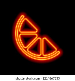 Half Lemon Or Orange. Simple Icon. Orange Neon Style On Black Background. Light Icon