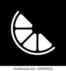 Half lemon or orange. Simple icon. White icon on black background. Inversion