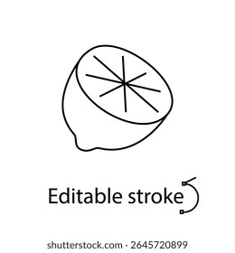 Half of lemon outline icon. Tropical fruit. Healthy eating and diet. Fruit shop. Vector stock illustration
