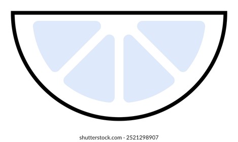 A half lemon segment with four inner slices in a minimalistic style with thin black outlines and light blue shading. Ideal for food illustration, minimalistic designs, educational materials, fruit vis