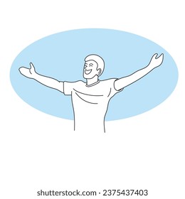 half length of male soccer player spreading his arms illustration vector hand drawn isolated on white background