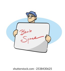 Media longitud de manwith gafas de sol y gorra que sostiene el Vector grande en blanco de la ilustración de la muestra aislado en el fondo blanco